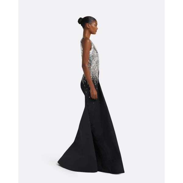 Safiyaa Tia Dress Long in Black with Crystal, view 5