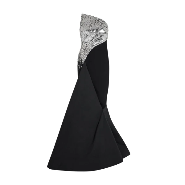 Safiyaa Tia Dress Long in Black with Crystal