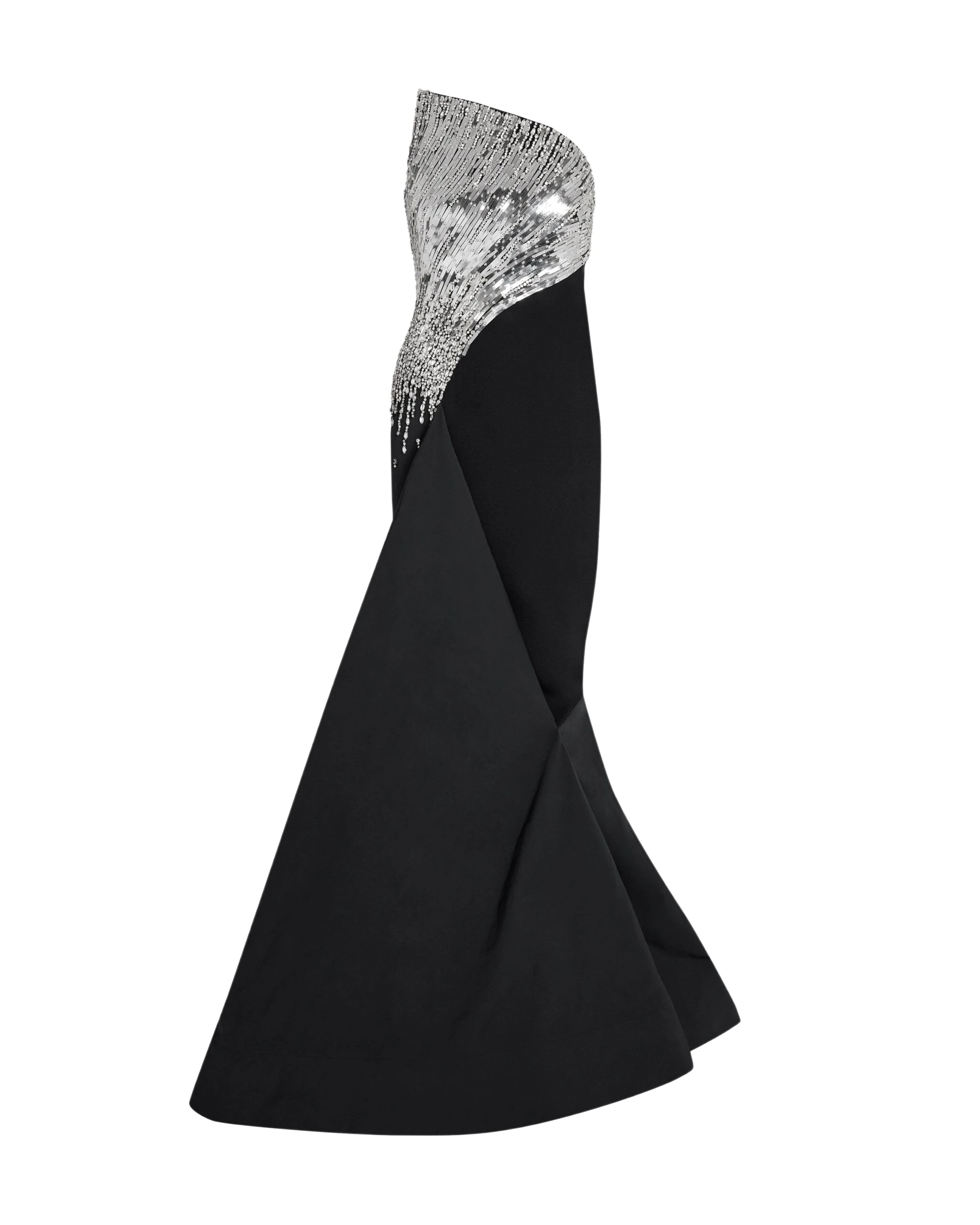 Tia Dress Long in Black with Crystal