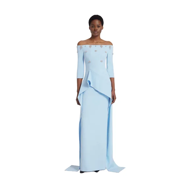 Safiyaa Zetta Long Dress in Pale Blue with Crystal, view 2