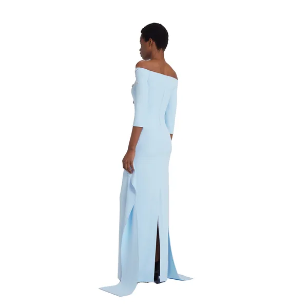Safiyaa Zetta Long Dress in Pale Blue with Crystal, view 3