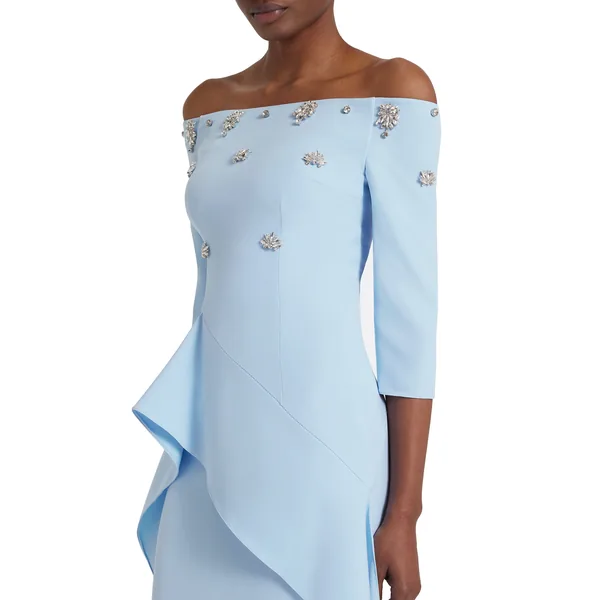 Safiyaa Zetta Long Dress in Pale Blue with Crystal, view 4