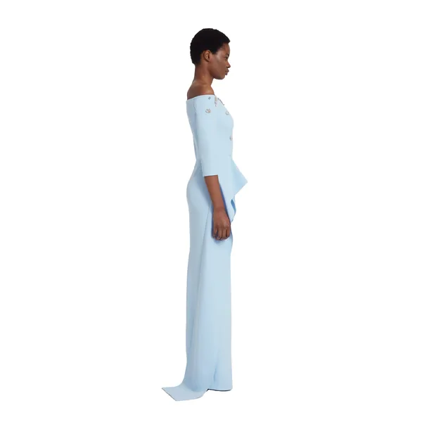 Safiyaa Zetta Long Dress in Pale Blue with Crystal, view 5