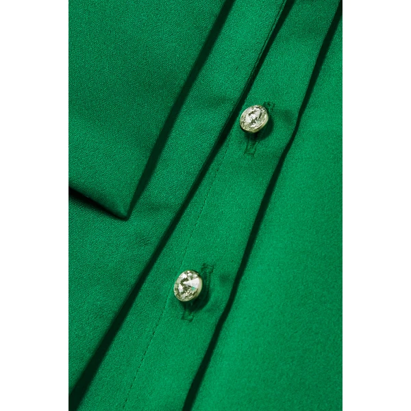 SemSem Belted Button-Embellished Silk Kaftan in Emerald, view 2