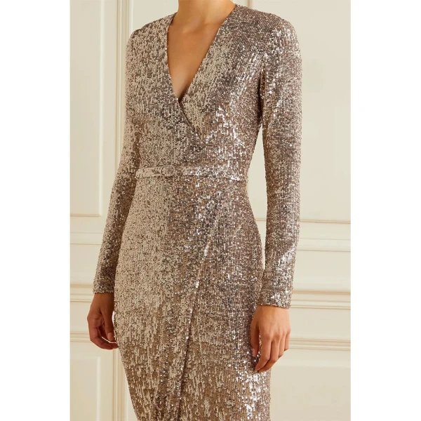 SemSem Belted wrap-effect sequined stretch-tulle gown in Gold, view 2