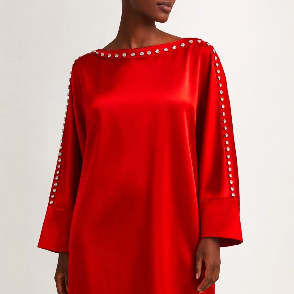 SemSem Boat Neck Kaftan in Vermilion, view 2