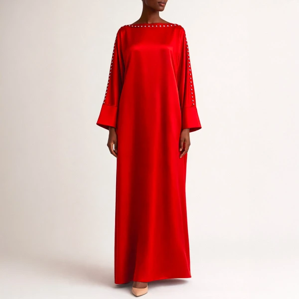 SemSem Boat Neck Kaftan in Vermilion, view 3