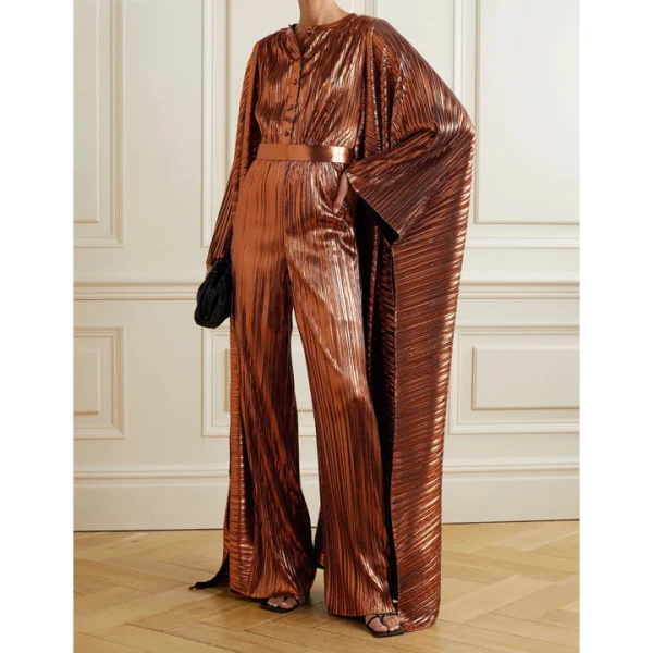 SemSem Bronze Belted Plissé Jumpsuit, view 3