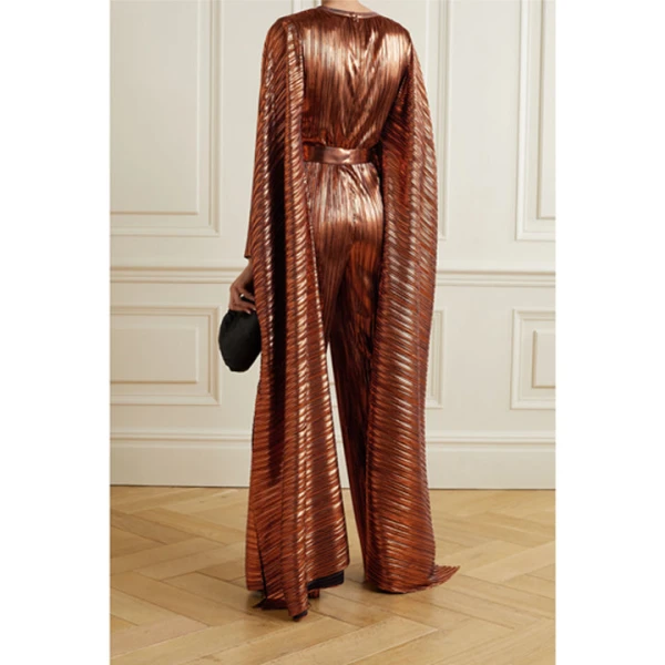 SemSem Bronze Belted Plissé Jumpsuit, view 4
