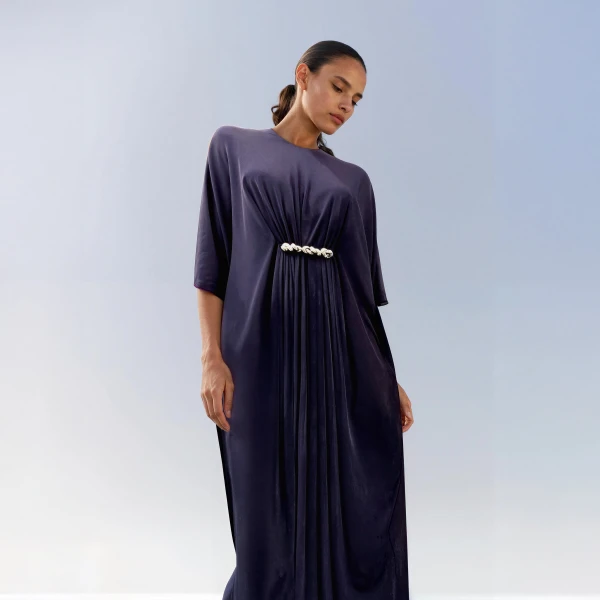 SemSem Brooch-Detailed Jersey Kaftan Dress, view 2