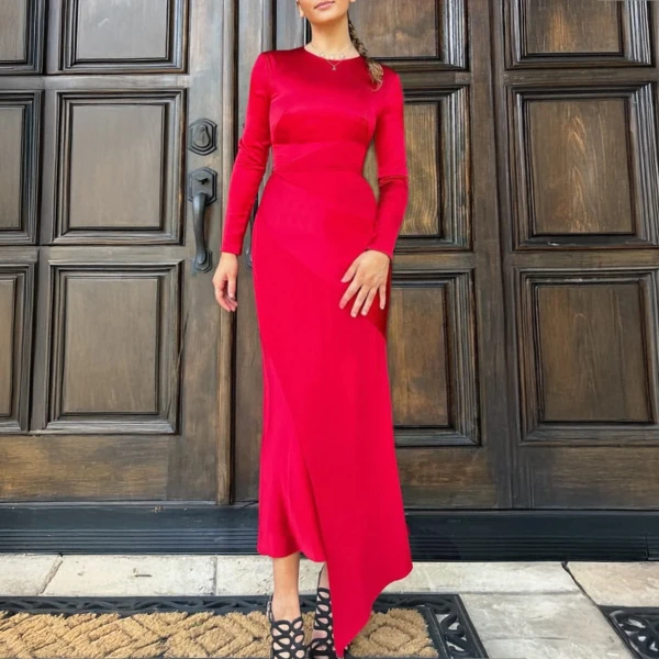 SemSem Cairo Satin Dress in Red, view 2