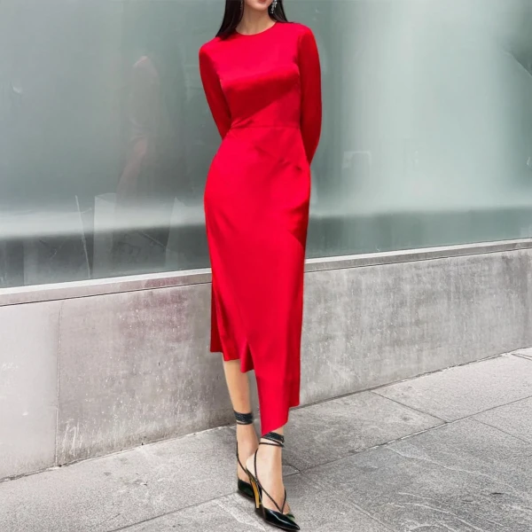 SemSem Cairo Satin Dress in Red, view 4