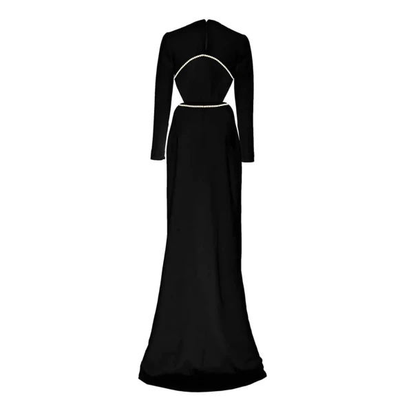 SemSem Camille Backless Long Dress with Crystal Embellishment in Black, view 2