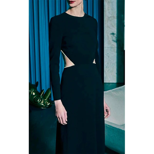 SemSem Camille Backless Long Dress with Crystal Embellishment in Black, view 3