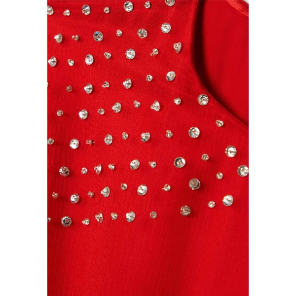 SemSem Cape-effect crystal-embellished silk-chiffon gown in Red, view 2