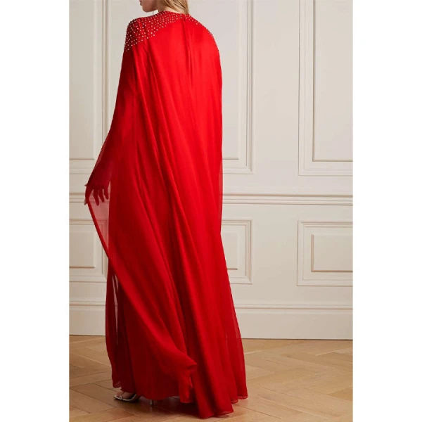 SemSem Cape-effect crystal-embellished silk-chiffon gown in Red, view 4