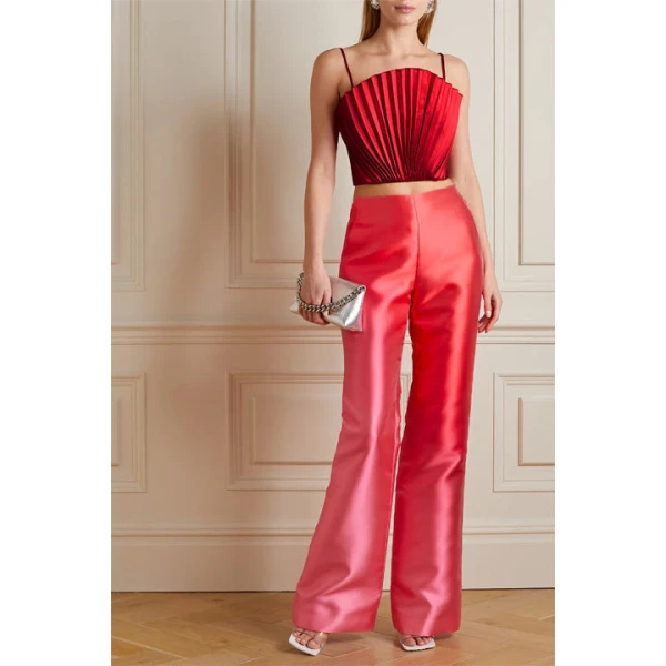 SemSem Cropped Plissé-Satin Bustier Top, view 3