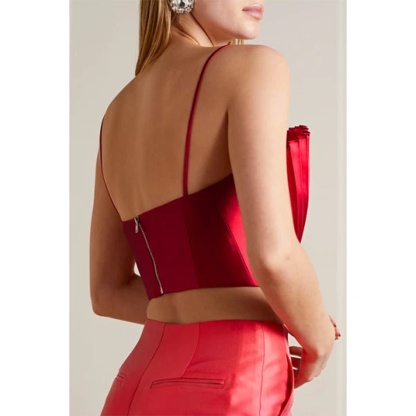 SemSem Cropped Plissé-Satin Bustier Top, view 4