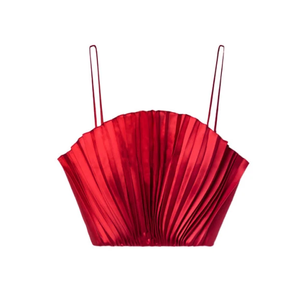 SemSem Cropped Plissé-Satin Bustier Top
