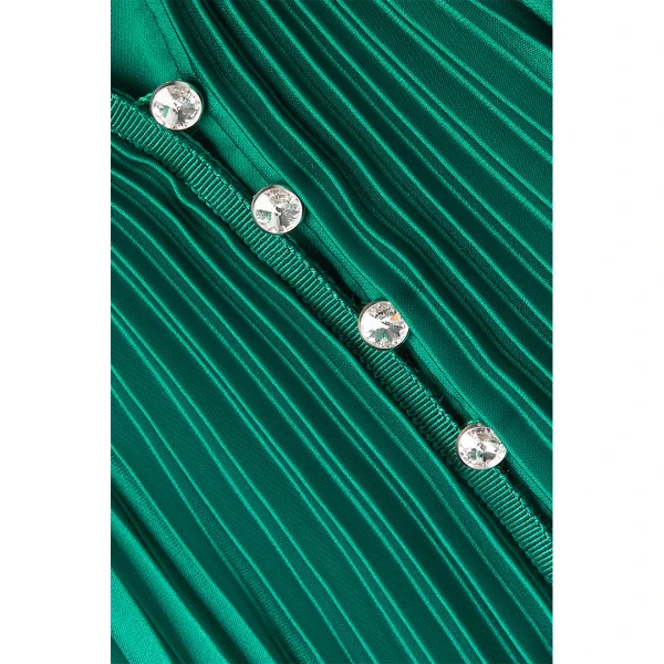 SemSem Crystal-Embellished Plissé-Satin Maxi Dress, view 2