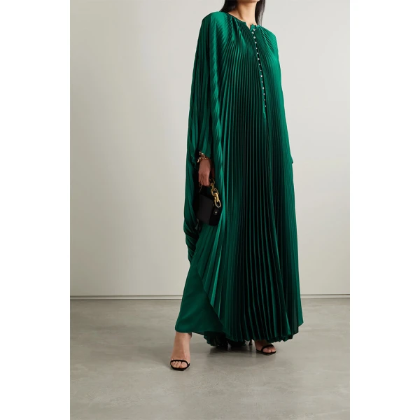 SemSem Crystal-Embellished Plissé-Satin Maxi Dress, view 3