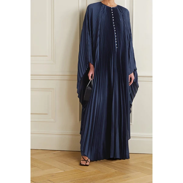 SemSem Crystal Embellished Plissé Satin Maxi Dress, view 3
