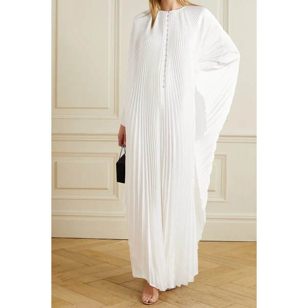 SemSem Crystal Embellished Plissé-Satin Maxi Dress, view 3