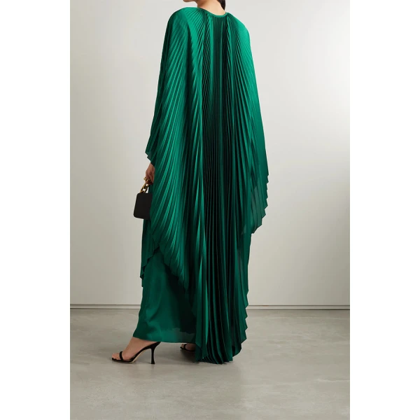 SemSem Crystal-Embellished Plissé-Satin Maxi Dress, view 4