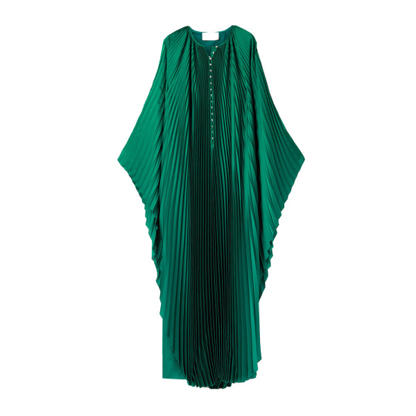 SemSem Crystal-Embellished Plissé-Satin Maxi Dress