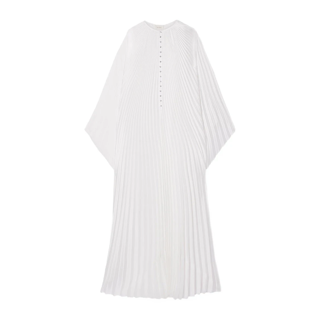 SemSem Crystal Embellished Plissé-Satin Maxi Dress