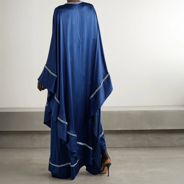 SemSem Crystal Embellished Silk Kaftan-Navy Dress, view 4