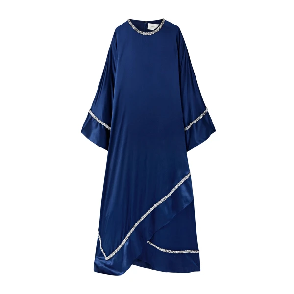 SemSem Crystal Embellished Silk Kaftan-Navy Dress