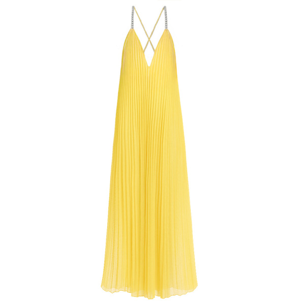 SemSem Crystal Embellished Yellow Plissé Gown