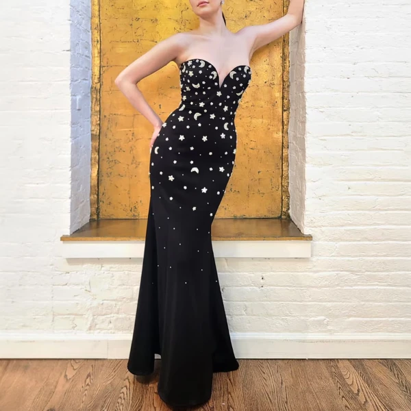 SemSem Crystal Star & Moon Embellished Gown in Sky, view 3
