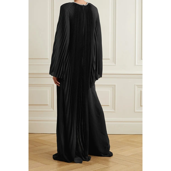 SemSem Crystal-embellished draped plissé satin tunic, view 2