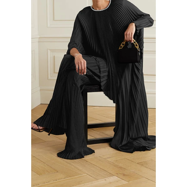 SemSem Crystal-embellished draped plissé satin tunic, view 3
