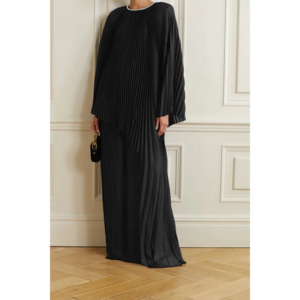 SemSem Crystal-embellished draped plissé satin tunic, view 4