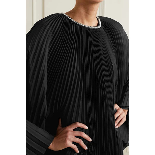 SemSem Crystal-embellished draped plissé satin tunic, view 6