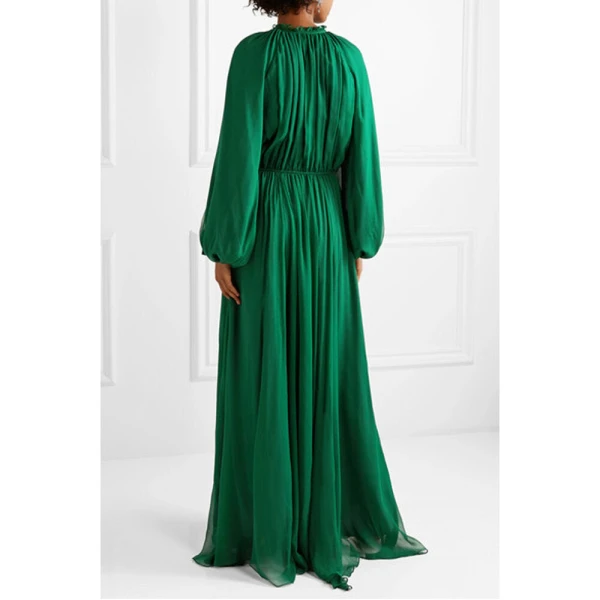 SemSem Cutout Gathered Silk-Chiffon Gown in Emerald, view 2