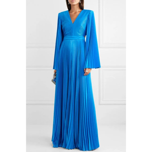 SemSem Cutout Pleated Satin Jumpsuit in Azure, view 2