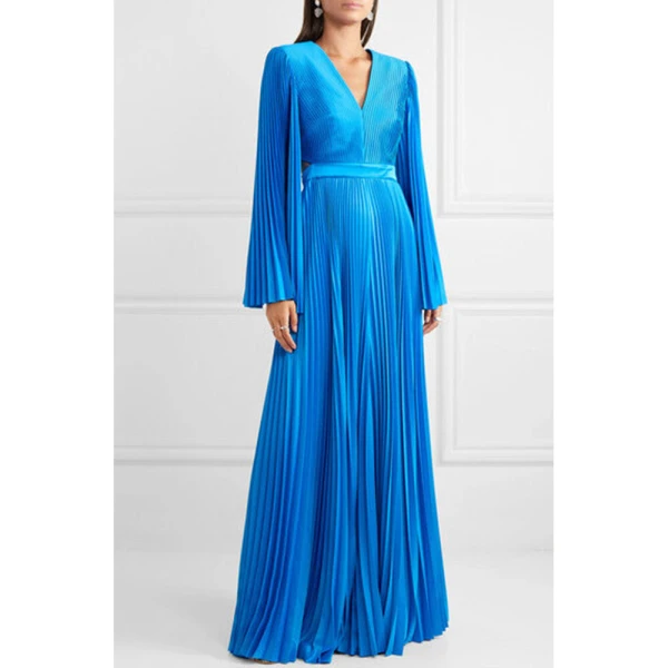 SemSem Cutout Pleated Satin Jumpsuit in Azure, view 3
