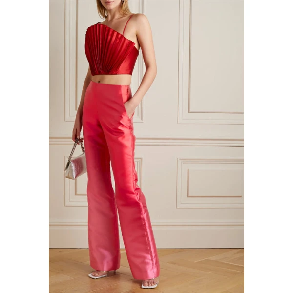 SemSem Dégradé duchesse-satin wide-leg pants in Pink, view 3