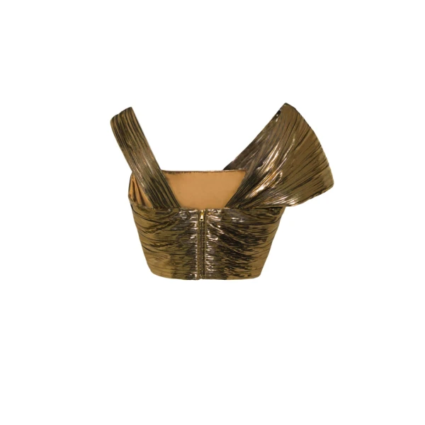 SemSem Draped Metallic Plissé Lamé Top, view 2