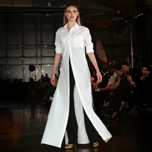 SemSem Egyptian Cotton Shirt Dress in White, view 3