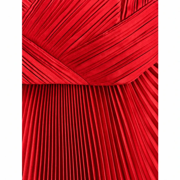 SemSem Engineered Plissé Bustier Maxi Dress- Red, view 2