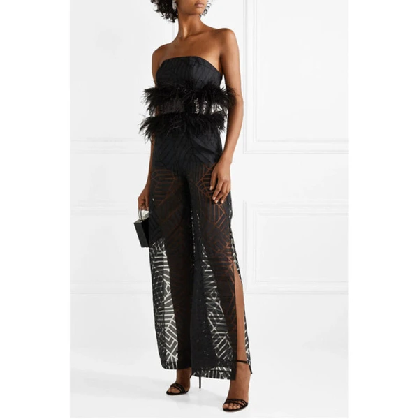 SemSem Feather and Sequin-Embellished Devoré-Organza Jumpsuit, view 3