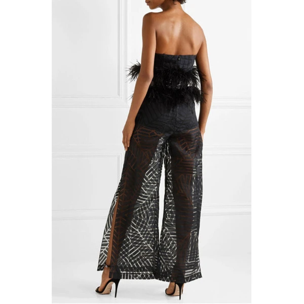 SemSem Feather and Sequin-Embellished Devoré-Organza Jumpsuit, view 4