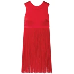 SemSem Fringed Silk-Satin Top in Red