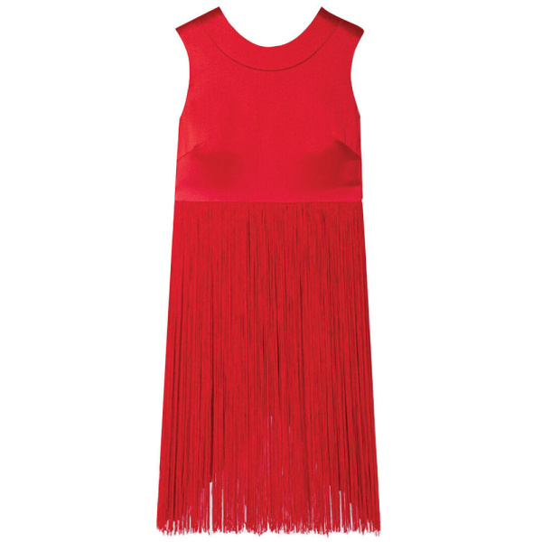 SemSem Fringed Silk-Satin Top in Red