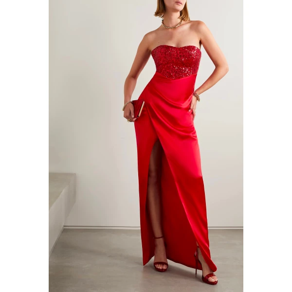 SemSem Gathered Sequin-Embellished Charmeuse Gown, view 3